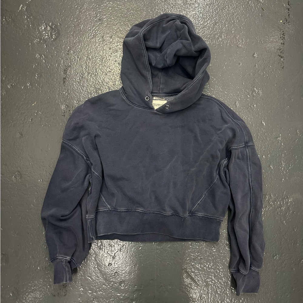 Abercrombie & Fitch Blue Cropped A&F Soft Max Essentials Hoodie Sweatshirt
